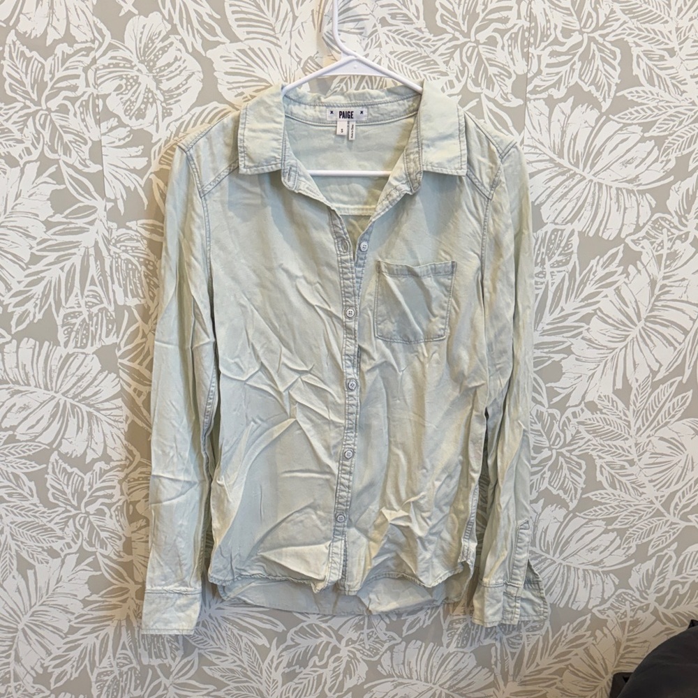 PAIGE Pale Blue Denim-Style Button Front Shirt
